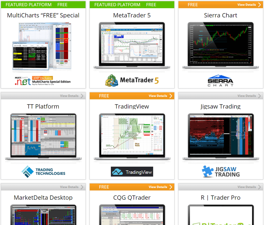 AMP Futures / AMP Global – Erfahrungen des günstigen US-Futures Brokers (2025) Übersicht der angebotenen Handelsplattformen von AMP Futures