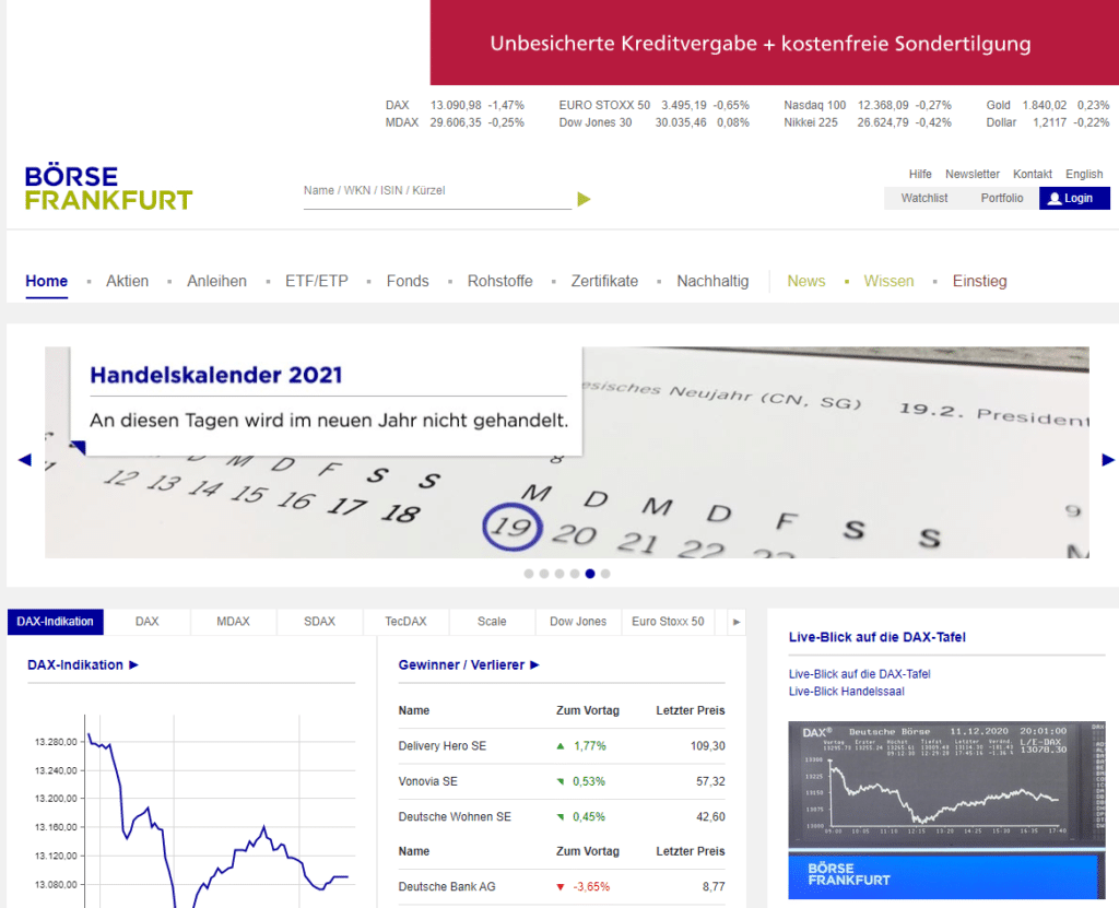 Börse Frankfurt - Was genau passiert da? (2025) Screenshot der Webseite Frankfurter Börse