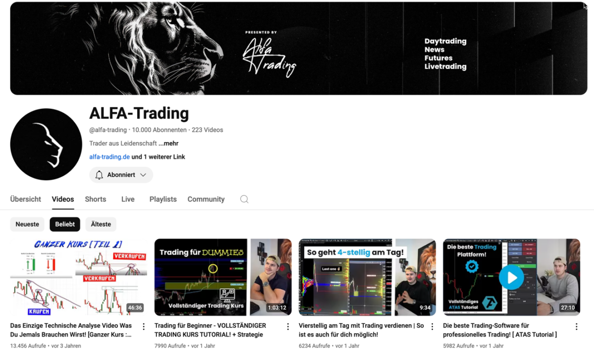 Der Alfa Trading YouTube Kanal