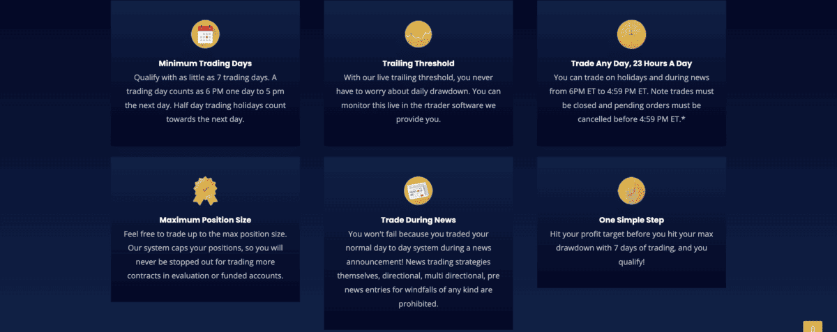 Apex Trader Funding (ATF) - wie gut ist die Fremdkapital Prop-Firma wirklich? (2025) Das Bild zeigt einen Screenshot von der Website über die Regeln während der Challenge.