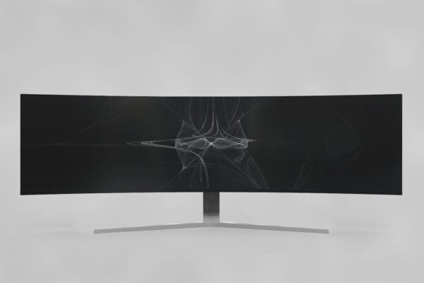 So wählst du den besten und optimalen Trading-Monitor - der ulitmative Guide (2025) Das Bild zeigt einen riesigen Ultrawide und Curved Monitor.