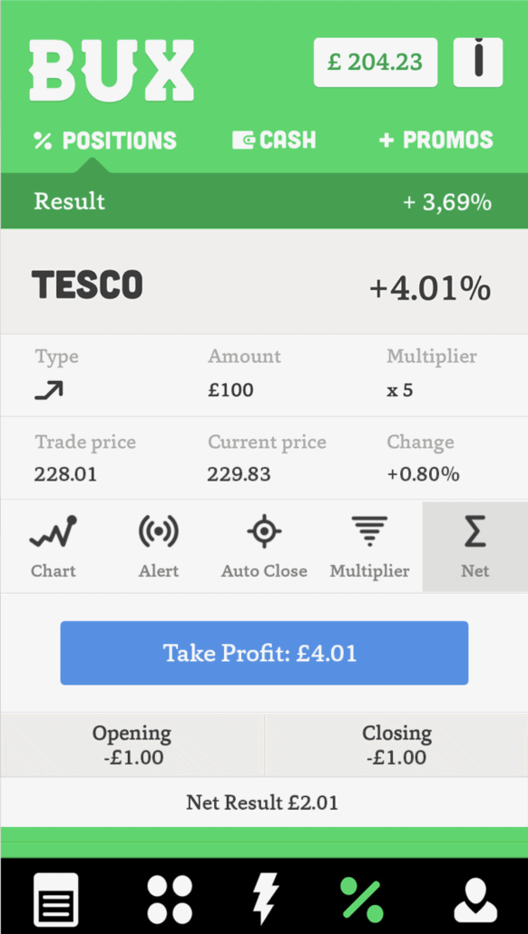 BUX App Erfahrungen - die Finanzmärkte entdecken (2025) Bux App Screenshot einer Aktienposition