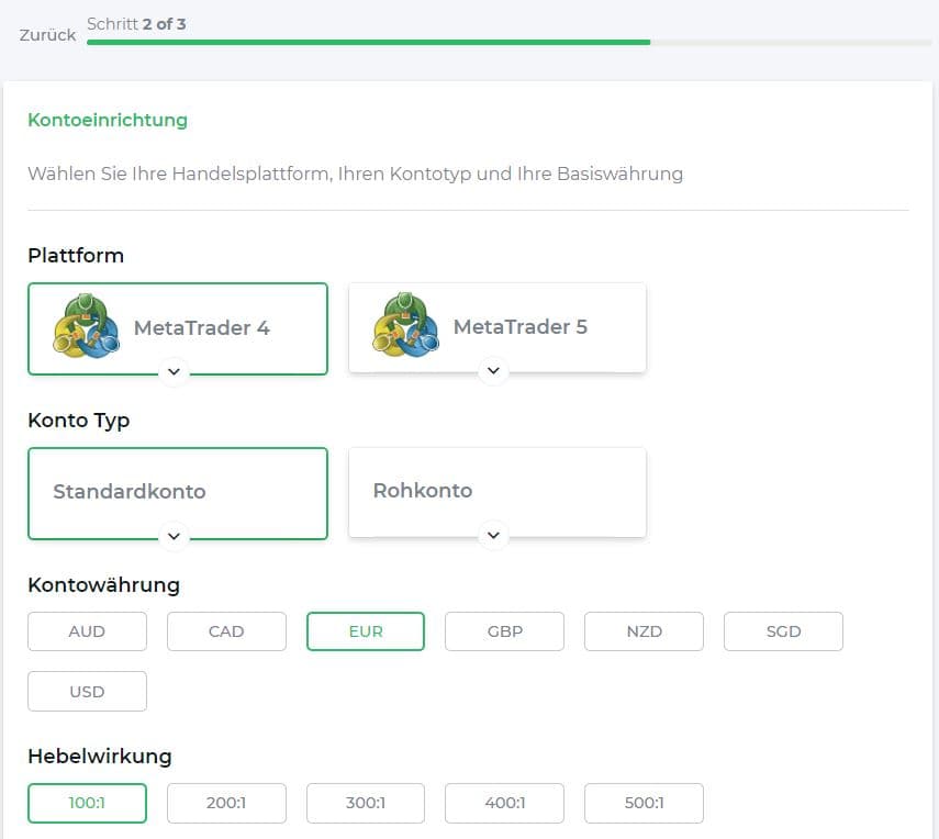 Eightcap Broker: Erfahrungen, Kosten, Seriosität, Test (2025) eightcap kontoeinrichtung auswahl hebel kontoart
