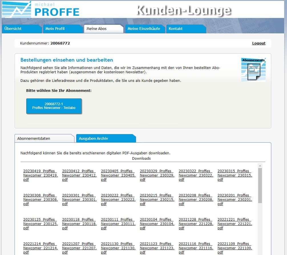 Proffe Invest - die Börsendienste von Michael Proffe (2025) erfahrungen mit michael proffes boersenbrief fuer newcomer in der kunden lounge