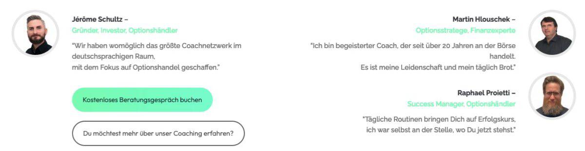 Finance.Coach Erfahrungen - Wie gut sind die Coaches und ihre Programme wirklich? Screenshot der Coaches von finance.coach