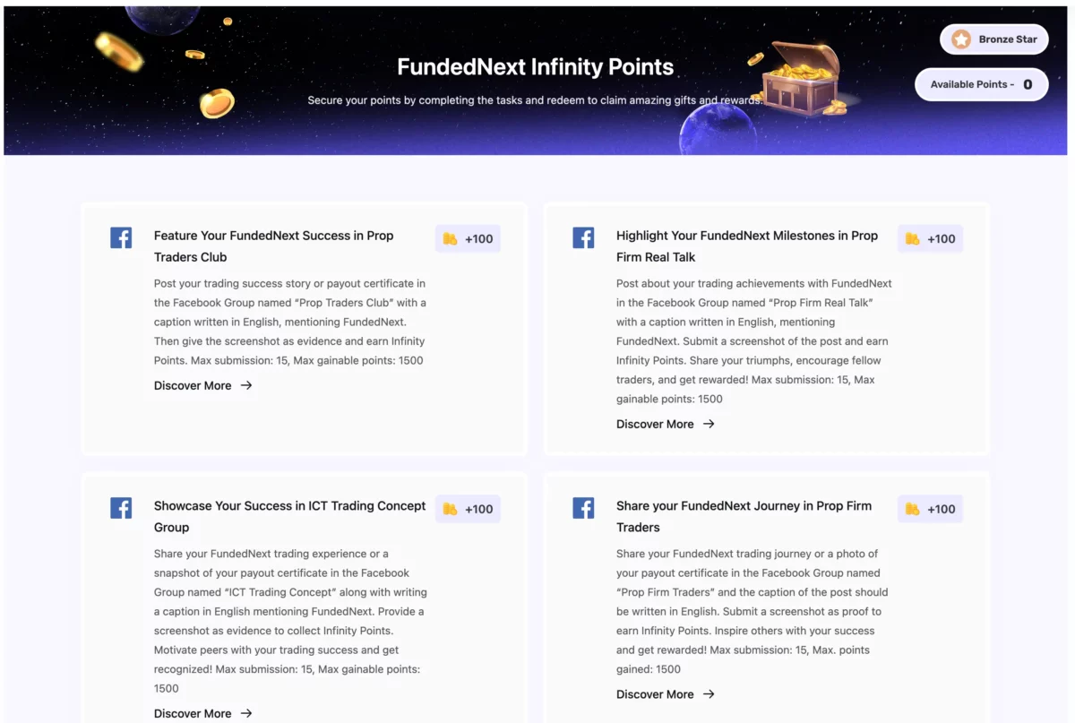 Prop Trading mit FundedNext (2025): Seriös oder nur Marketing-Hype? Infinity-Points Aufgaben Übersicht