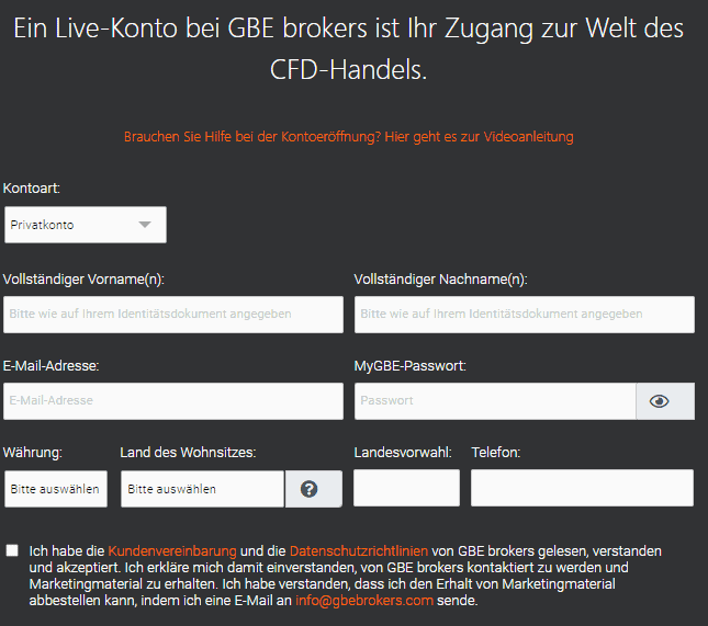 GBE brokers, der beliebte Online Broker im Fokus: Erfahrungen, Kosten, Seriosität, Test (2025) GBE Brokers Anmeldeformular für CFD Live Konto