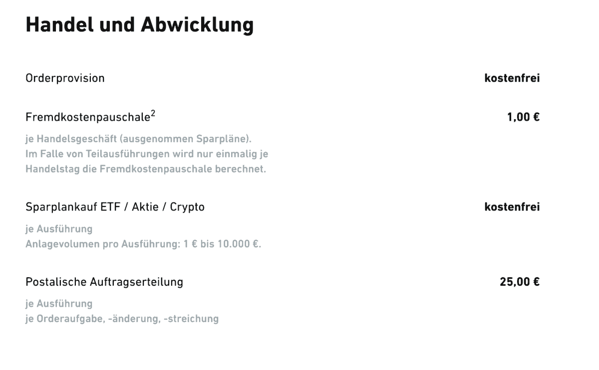 Trade Republic Kosten im Überblick: Depotführung, Ordergebühren und mehr Trade Republic Kosten, Handel und Abwicklung, Orderprovsion, Fremdkostenpauschale, Sparplankauf, Postalische Auftragserteilung