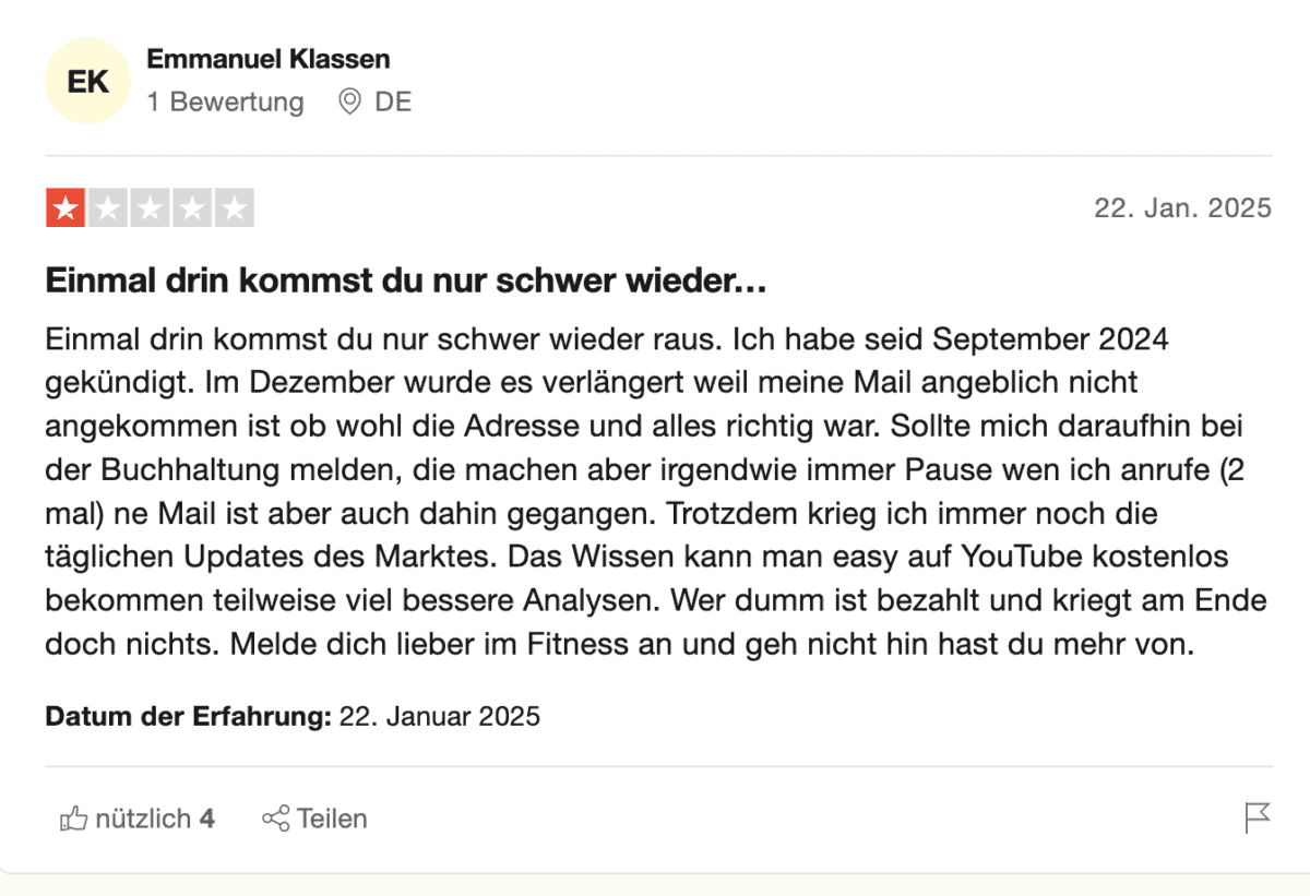 HKC Management Erfahrungen – Seriös oder doch fragwürdig? (2025) der screenshot zeigt die negative Erfahrung eines Nutzers bei der Kündigung von HKCM