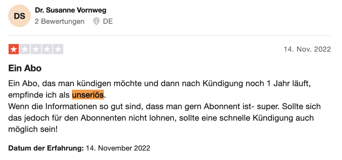 Erfahrungsbericht über verschiedene Börsenbriefe des Investor-Verlags das Bild zeigt eine negative bewertung pber den FID Verlag