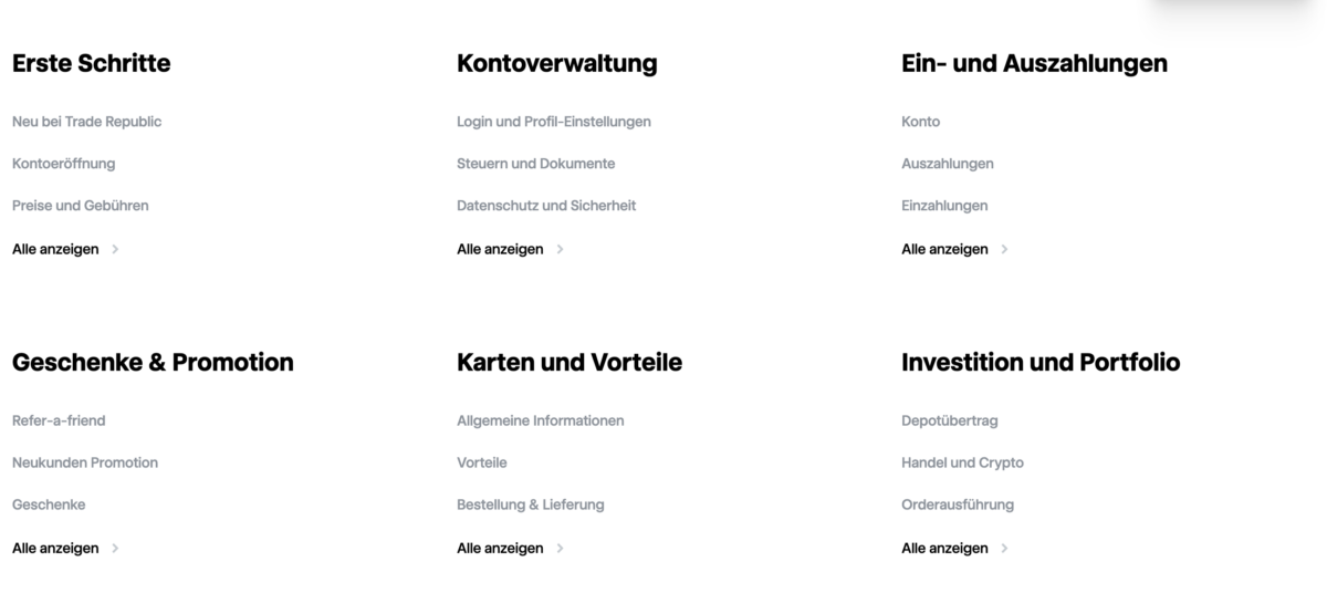 Alle großen Nachteile von Trade Republic, Defizite und Kritik (2025) Übersicht über die verschiedenen FAQ Antworten des Kundensupports