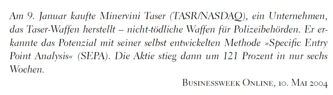 Mark Minervini - Handeln wie ein Market Wizard (2025) Notiz der Businessweek Online zum Trade von M. Minervini in TASR