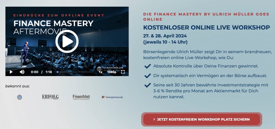 Ulrich Müller Erfahrungen - das bringen die Seminare der Wealth Academy (2025) Online Finance Mastery Workshop