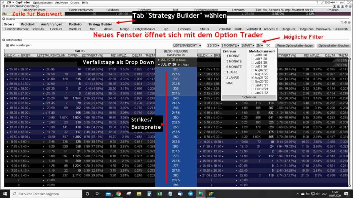 Mit der Trader Workstation (TWS) Optionen handeln? (2025) Der OptionTrader in der TWS mit der Optionskette