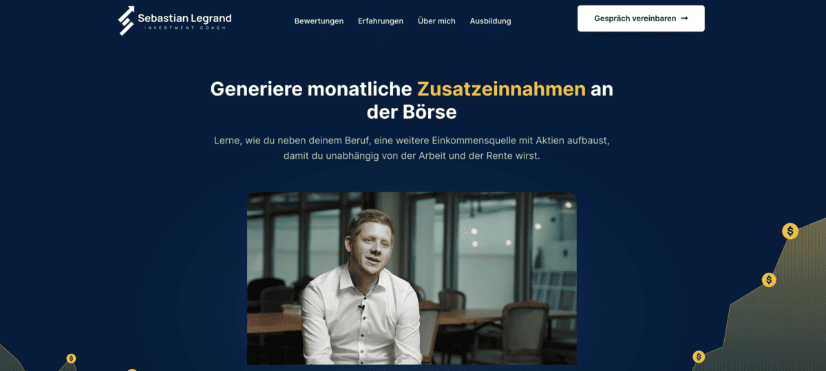 Sebastian Legrand im Fokus: Vertrauenswürdiger Mentor für Aktienanfänger? (2025) Das Bild zeigt ein Screenshot von der Website von Sebastian Legrand.