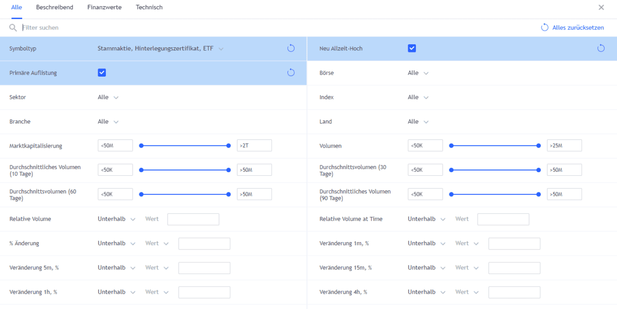 Die 14 besten Aktienscreener im Test (u.a. TradingView, stock3, Finviz, AktienGuide) Aktienscreener von Tradingview