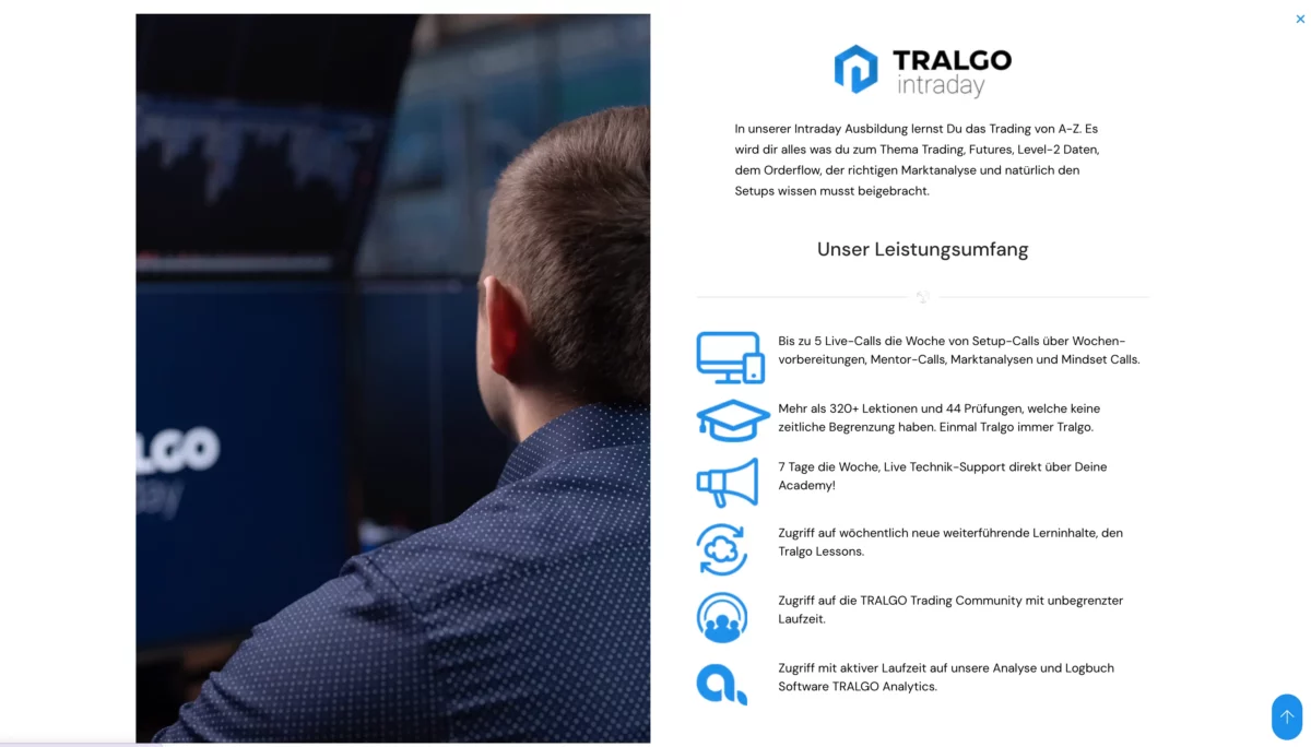 Übersicht über die Tralgo Academy Daytrading ausbildung