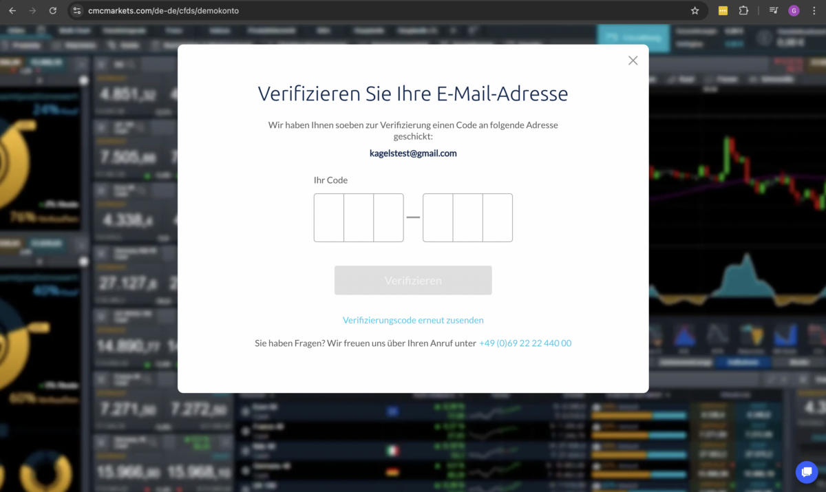 Trading Demokonto kostenlos und ohne Anmeldung (2025) das bild zeigt den verifizierungsprozess für das kostenlose demokonto von cmc markets