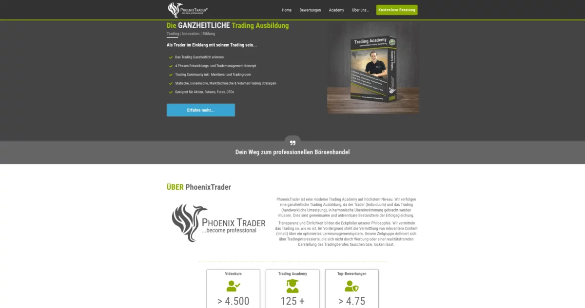 PhoenixTrader Academy – Erfahrungen, Kosten und alles, was du wissen musst(2025) Screenshot der Website vom PhoenixTrader